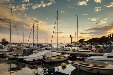 Image showing Cruise boats in Adriatic sea with sunset light