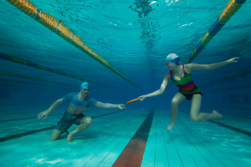 Image showing Playing games underwater with frisbee