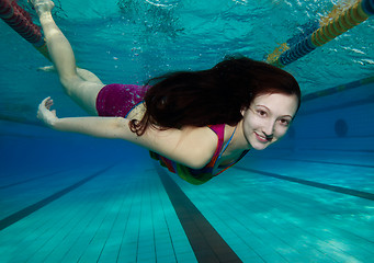 Image showing Happy diving in the pool