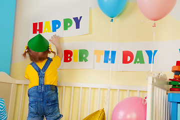 Image showing Little girl prepare for birthday party