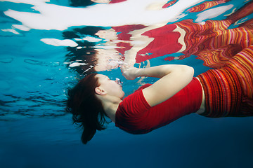 Image showing Woman underwater with reflection from surface