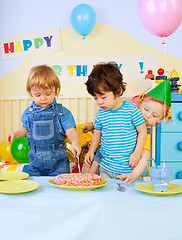 Image showing Kids and birthday cake