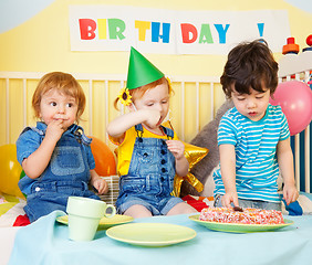 Image showing Boys and girl at the birthday party