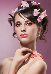 Image showing Beauty shoot of woman with flowers in hair