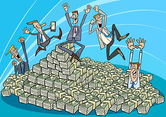 Image showing Happy businessmen and heap of money