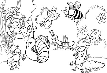 Image showing cartoon insects on the meadow for coloring