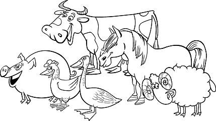 Image showing Group of cartoon farm animals for coloring