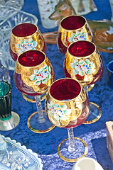 Image showing bric-a-brac market with wine glasses