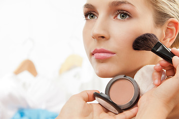 Image showing Using blush brush to apply blush on cheeks