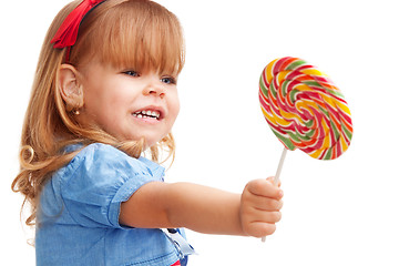 Image showing Sharing a giving away lollipop