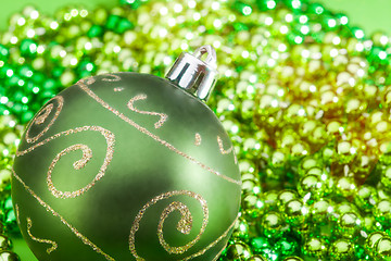 Image showing One green Christmas ball