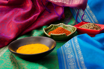 Image showing Indian fabric and spices