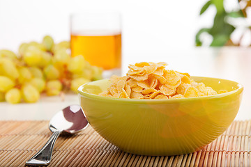 Image showing Breakfast with corn flakes close-up