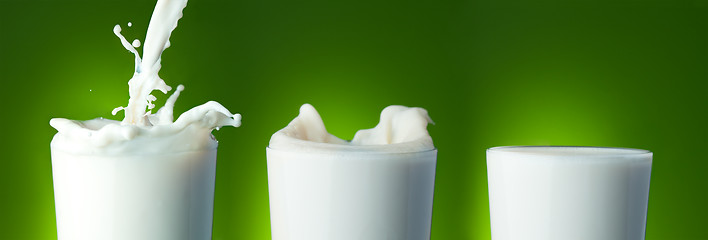Image showing Filling the glass with milk