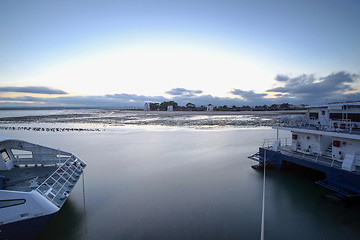 Image showing Sunset on the Tejo river. 