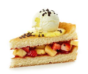 Image showing cake with ice cream and strawberries