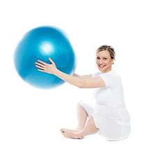 Image showing Pregnant woman playing with exercise ball