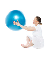 Image showing Pregnant woman sitting with exercise ball