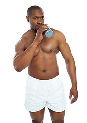 Image showing Muscular male drinking health drink