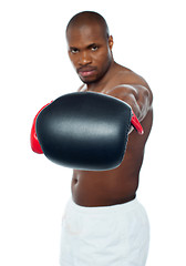 Image showing Feel the punch. African boxer