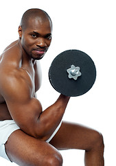 Image showing Portrait of happy fit african man working out