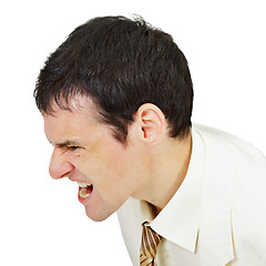 Image showing Furious men shouting on white