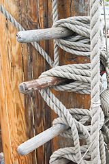 Image showing Rigging of an ancient sailing vessel