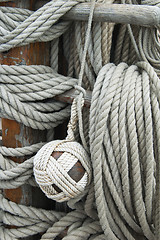 Image showing Rigging of an ancient sailing vessel