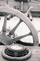 Image showing Steering wheel of an ancient sailing vessel