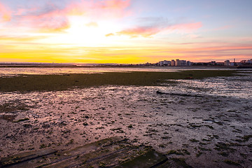 Image showing Sunset on the Tejo river. 