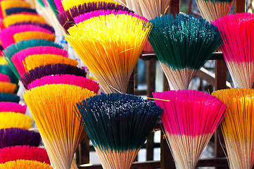 Image showing Colorful incense or joss sticks for buddhist prayers