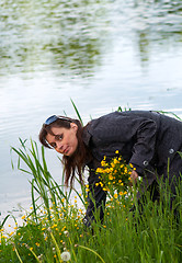 Image showing pretty girl collects a flowers