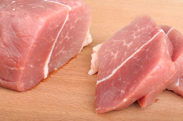 Image showing pieces of meat on a wooden board