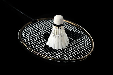 Image showing Badminton racket and shuttlecock