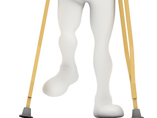 Image showing An injured man on crutches isolated against white background 