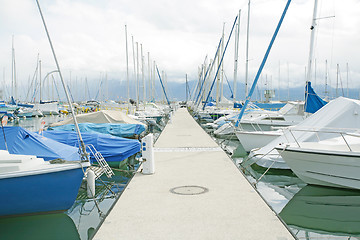 Image showing yachts and boats in the harbor in Ouchy, Switzerland