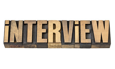 Image showing interview word in wood type