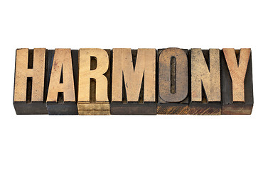 Image showing harmony word in wood type