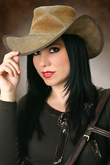 Image showing Beautiful cowgirl wearing hat