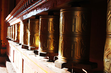 Image showing Tibetan prayer wheels