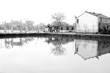 Image showing Chinese ancient village in black-and-white