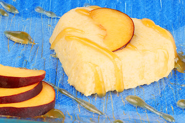 Image showing Heart shaped peach bavarian cream dessert (bavarese)