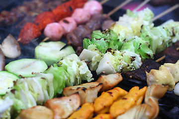 Image showing Vegetable kebabs grilled to perfection