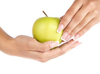 Image showing Hand with apple isolated on white