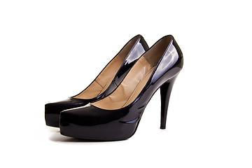 Image showing Pair of black patent leather female shoes isolated