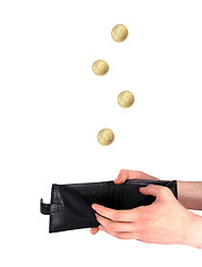 Image showing Coins falling into the purse