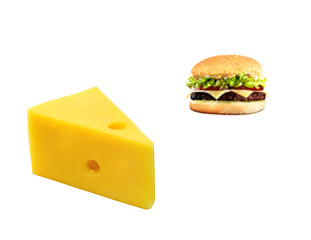 Image showing tasty cheeseburger and slice cheese