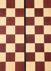 Image showing An old wooden chess board