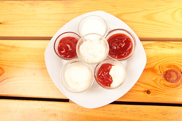 Image showing Natural ketchup, from tomatoes on plate