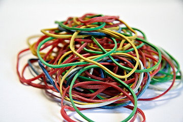 Image showing Set of multi-coloured elastic bands close up